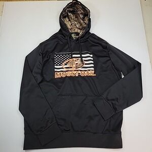 Mossy Oak Men's Size XL Black Camo American Flag Hoodie Sweatshirt Pullover